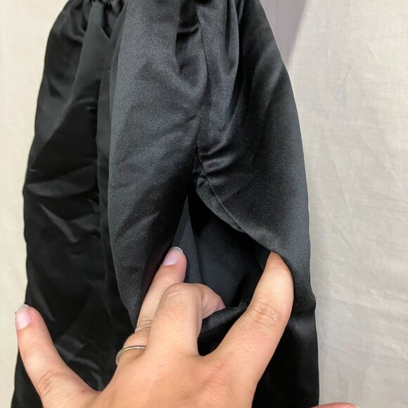 Future Collective Women's XS Black Holiday Sweetheart Bubble Satin Midi Dress - Picture 8 of 14